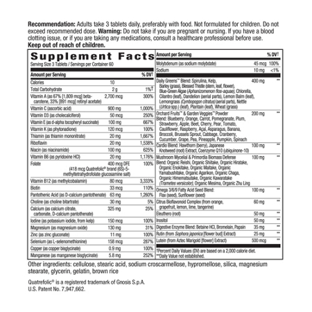 Natures Way Alive Multivitamin Label, Iron Free