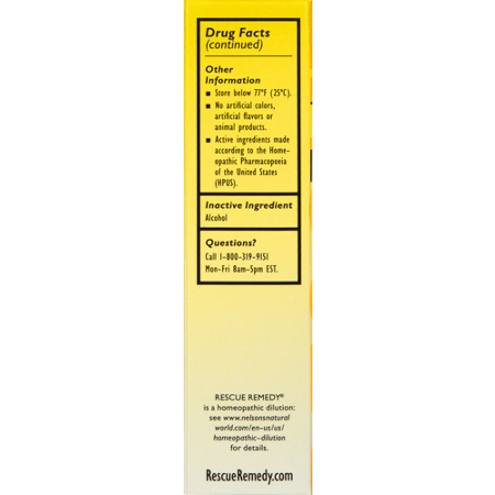 Drug Facts label for Bach RESCUE REMEDY Spray 20mL