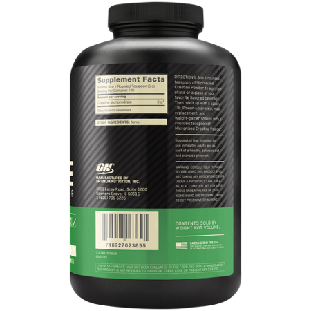 Optimum Nutrition Micronized Creatine Powder black container back