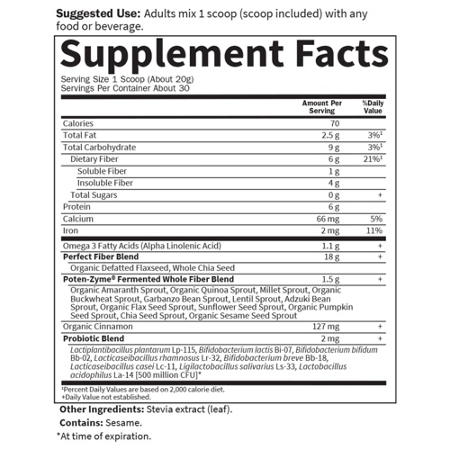 Supplement Facts label for Garden of Life Super Seed Beyond Fiber Powder