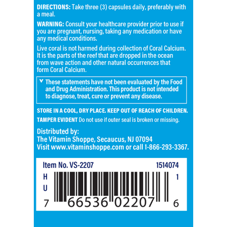 Directions for The Vitamin Shoppe Coral Calcium Capsules 1500 MG