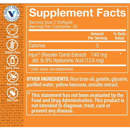 Injuv Hyaluronic Acid Supplement Facts Label, 140 MG