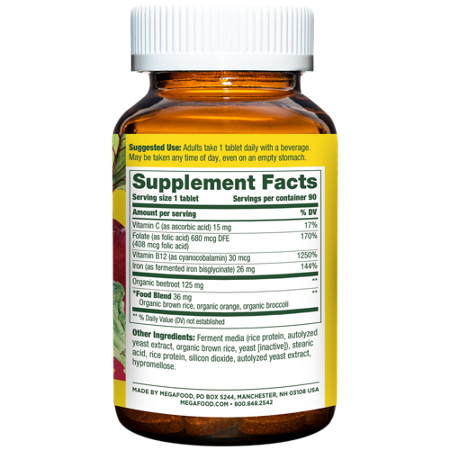Megafood Blood Builder label with Iron and Beet Root