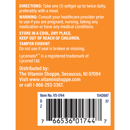 Directions for The Vitamin Shoppe Lycopene Antioxidant 10 MG