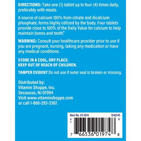 Directions for The Vitamin Shoppe Calcium Citrate Tablets 300 MG