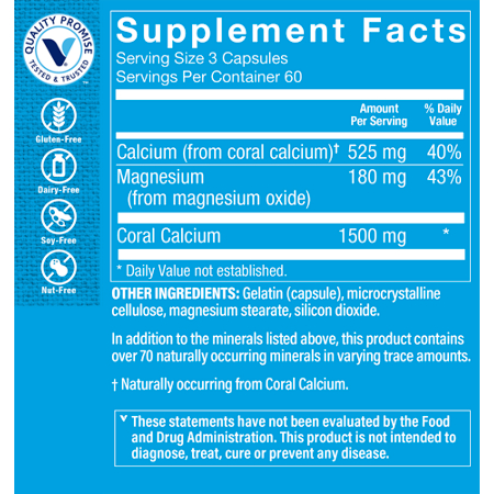 Supplement Facts label for Coral Calcium 1500 MG