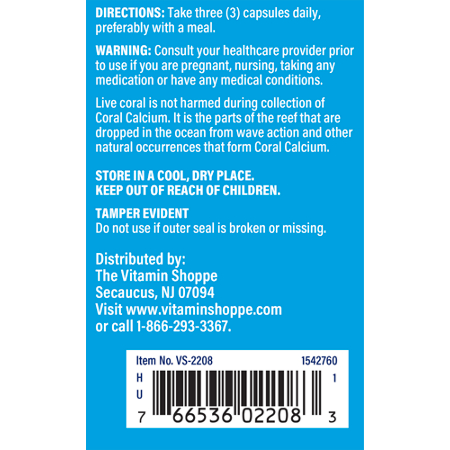 Directions for The Vitamin Shoppe Coral Calcium 1500 MG capsules