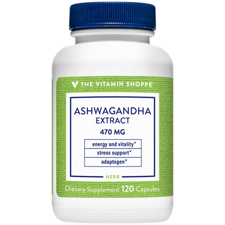 The Vitamin Shoppe Ashwagandha Extract capsules 470 MG bottle front