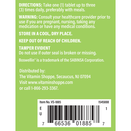 Directions for The Vitamin Shoppe Boswellia tablets 250 MG