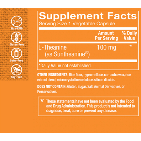 L-Theanine 100 MG Supplement Facts Label