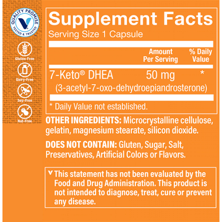 Supplement Facts label for 7-Keto for Weight Management 50 MG