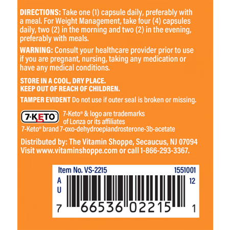 Directions for The Vitamin Shoppe 7-Keto for Weight Management 50 MG