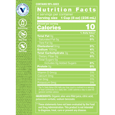 Supplement Facts label for Aloe Vera Fillet Juice Digestive Support