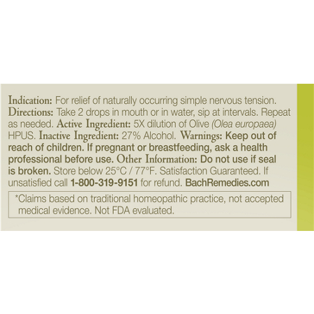 Directions for Bach Olive for Energy Dropper 20mL