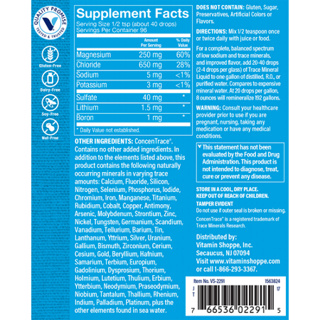 Supplement Facts label for Trace Mineral Liquid Source of Ionic Trace Minerals