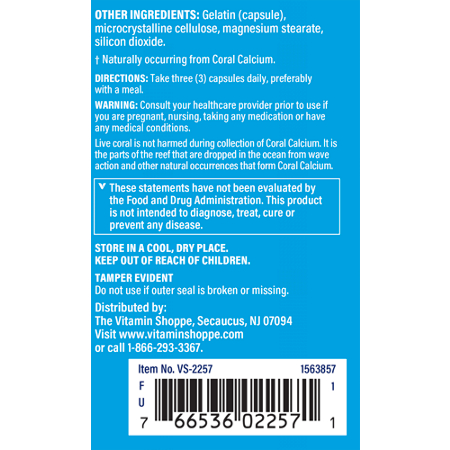 Directions for The Vitamin Shoppe Coral Calcium Plus Capsules 1500 MG