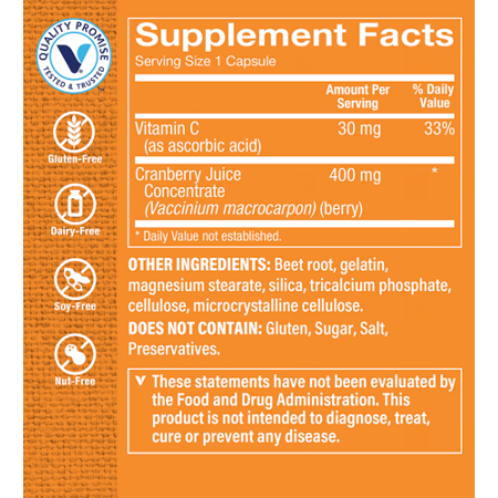 Cranberry Plus 400mg Supplement Facts label