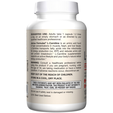 Jarrow Formulas L-Carnitine Amino Acid 500 MG bottle view 4