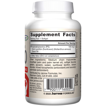 Supplement Facts label for Jarrow Formulas PS-100 Phosphatidylserine 100 MG