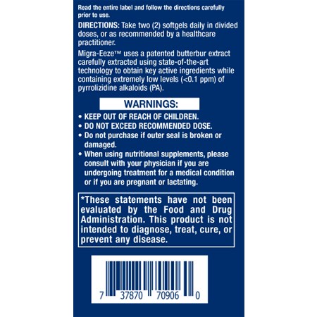 Life Extension Migra-Eeze Directions - Butterbur, Ginger, Riboflavin