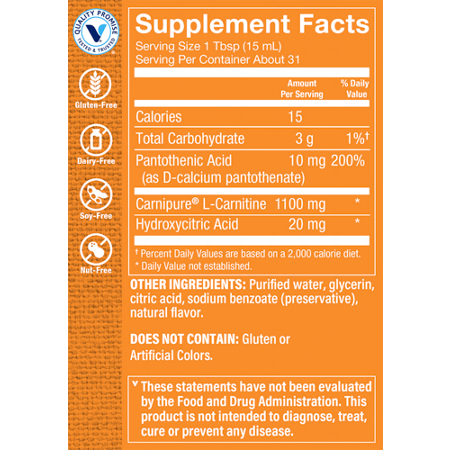 Supplement Facts label for Carnipure L-Carnitine Amino Acid 1100 MG
