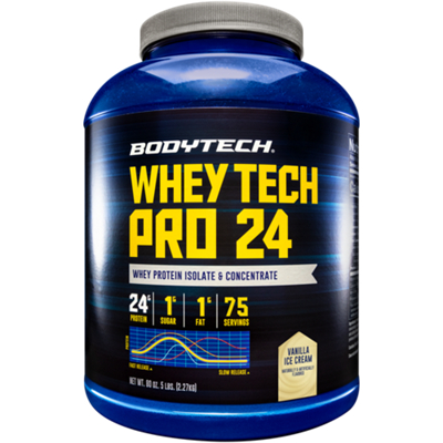 Whey Tech Pro 24 Whey Protein Isolate & Concentrate Powder - Vanilla Ice Cream (5 lbs./75 Servings)