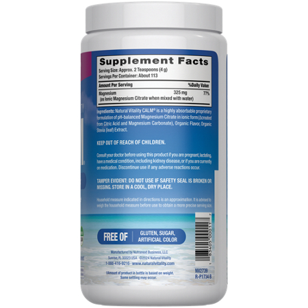 Supplement Facts label for Rasp-Lemon Natural Calm Magnesium