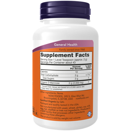 Supplement Facts label for Now Foods D Mannose Powder