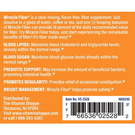 Label for Miracle Fiber Powder by The Vitamin Shoppe