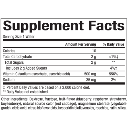 Supplement Facts label for Natural Factors Vitamin C 500 MG