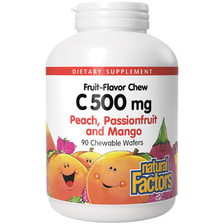 Natural Factors Vitamin C 100 Natural Fruit Chew Wafers 500 MG bottle front