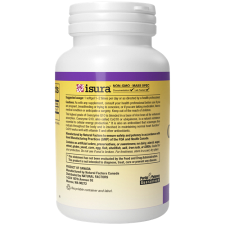 Natural Factors CoQ10 Enhanced Absorption Formula softgels 100 MG back