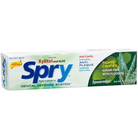 Spry Spearmint Toothpaste with Xylitol and Aloe box front
