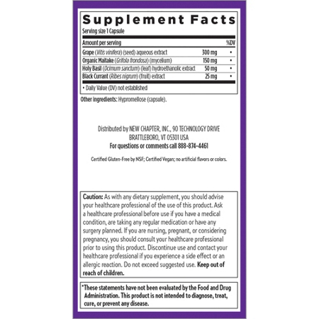 Supplement Facts label for New Chapter Blood Pressure vegetarian capsules