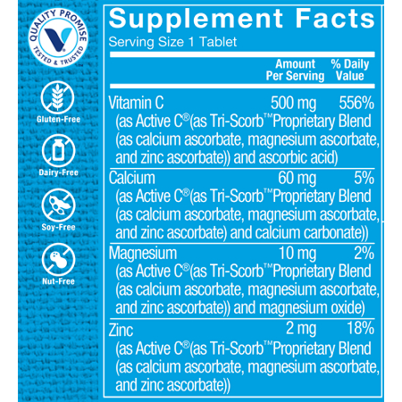 Supplement Facts label for Active C with Bioflavonoids 500 MG