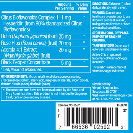 Directions for The Vitamin Shoppe Active C with Bioflavonoids 500 MG
