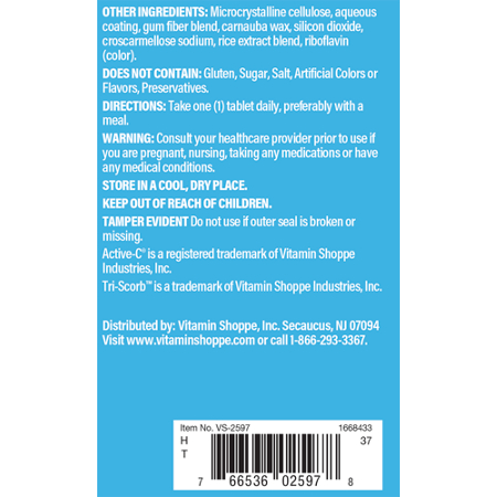 Directions for The Vitamin Shoppe Active-C Vitamin C Tablets 1000 MG
