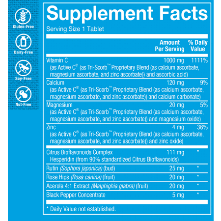Supplement Facts label for Active-C Vitamin C 1000 MG