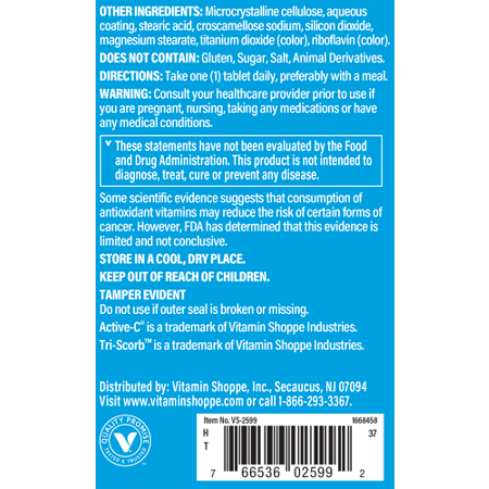Directions for The Vitamin Shoppe Active C with Bioflavonoids Tablets 1000 MG