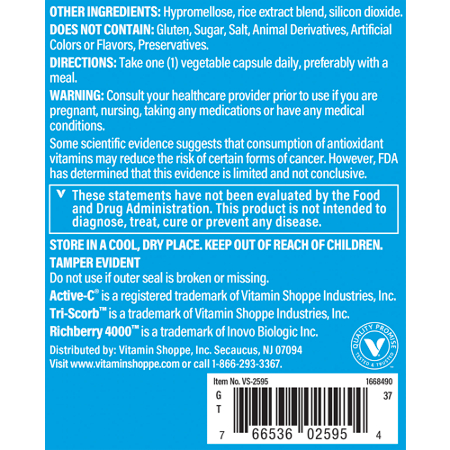 The Vitamin Shoppe Active-C Plus Vitamin C 500 MG Directions