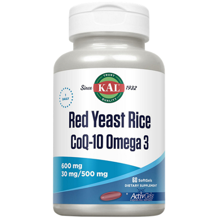 KAL Red Yeast Rice CoQ10 Omega 3 softgels bottle front