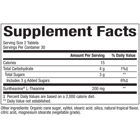 Supplement Facts label for Natural Factors Suntheanine L-Theanine