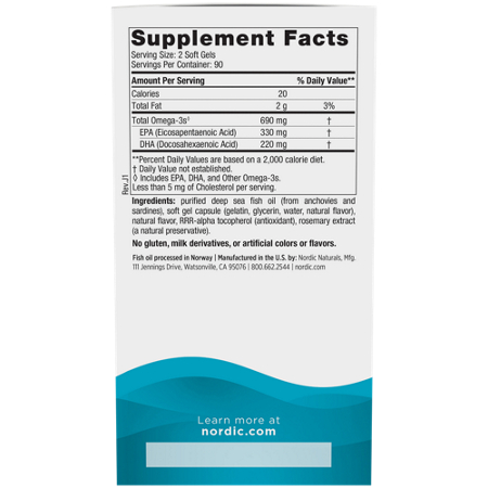 Nordic Naturals Omega-3 Supplement Facts Label