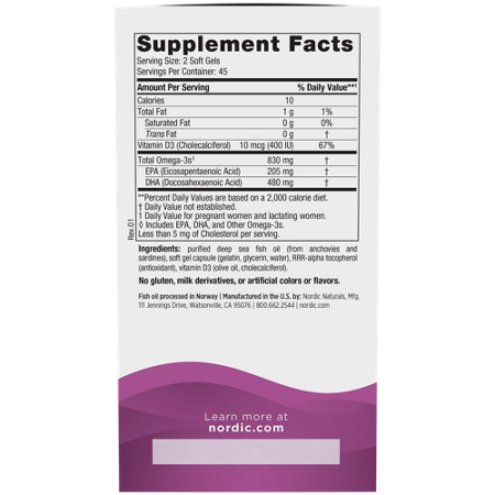 Supplement Facts for Nordic Naturals Prenatal DHA Omega-3