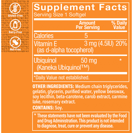 Supplement Facts label for Ubiquinol CoQ-10 50 MG