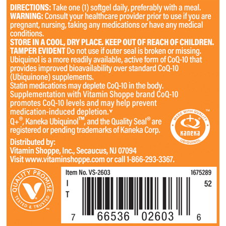 Directions for The Vitamin Shoppe Ubiquinol CoQ10 Softgels 50 MG