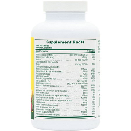 Supplement Facts label for Natures Plus Source of Life Multivitamin for Men