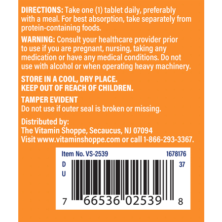 Directions for Vitamin Shoppe L-Tryptophan 1000 MG Tablets