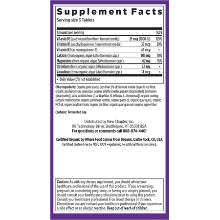 Supplement Facts label for New Chapter Bone Strength Take Care Tablets