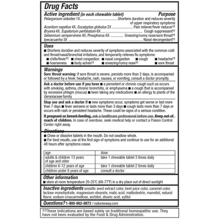 Supplement Facts label for Natures Way Umcka Cold Flu Natural Relief Berry